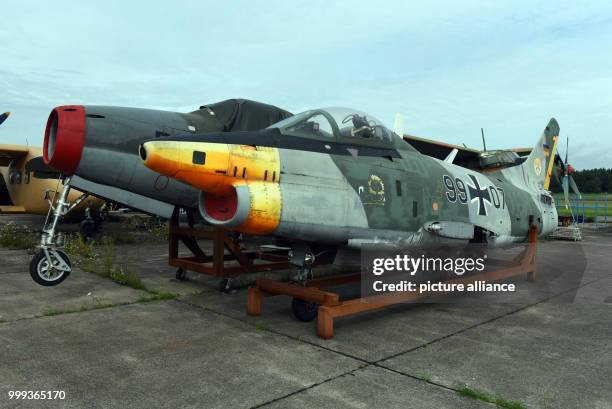Historical planes, a Republic F-84F Thunderstreak and a Fiat G.91, are waiting for restoration on the grounds of the Berlin-Gatow airfield branch of...