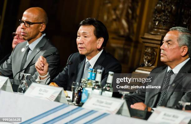 William Louis-Marie , Executive Director of the International Boxing Association , Wu Ching-Kuo, President of AIBA, Ray Silvas, AIBA supervisor, are...