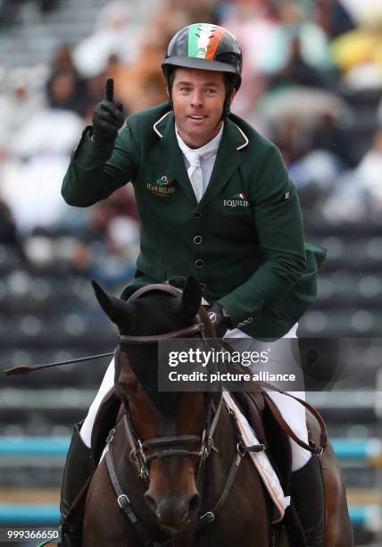 Irish show jumper Cian O'Connor on his horse Good Luck during the Show Jumping Team Event of the FEI European Championships 2017 in Gothenburg,...