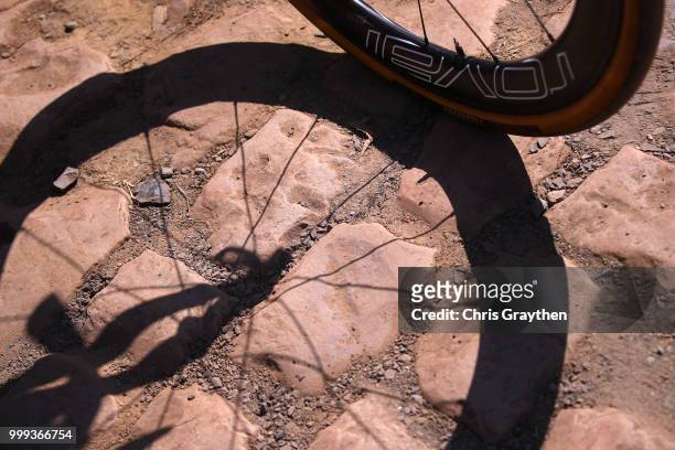 Start / Cobbles / Pave / Wheel / Shadow / Silhouet / during the 105th Tour de France 2018, Stage 9 a 156,5 stage from Arras Citadelle to Roubaix on...