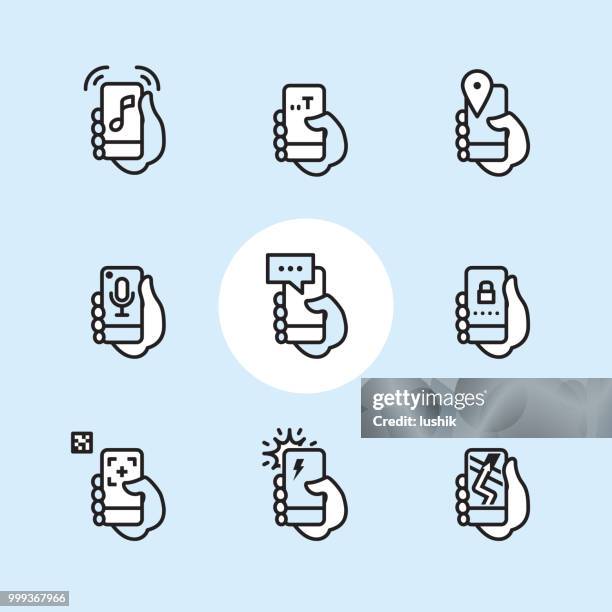 ilustraciones, imágenes clip art, dibujos animados e iconos de stock de interacción móvil - conjunto de iconos de contorno - marcar el número de identificación personal