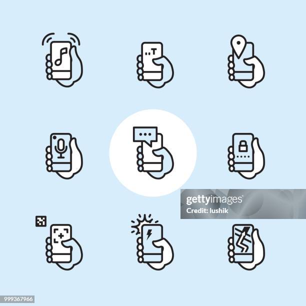 mobile interaction - outline icon set - tapping microphone stock illustrations