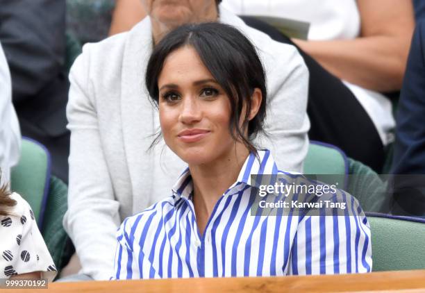 Meghan, Duchess of Sussex attends day twelve of the Wimbledon Tennis Championships at the All England Lawn Tennis and Croquet Club on July 14, 2018...