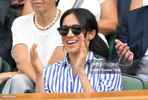 Meghan, Duchess of Sussex attends day twelve of the Wimbledon Tennis Championships at the All England Lawn Tennis and Croquet Club on July 14, 2018...