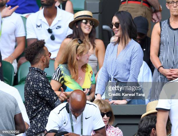 Lewis Hamilton and Olivia Munn attend day twelve of the Wimbledon Tennis Championships at the All England Lawn Tennis and Croquet Club on July 14,...