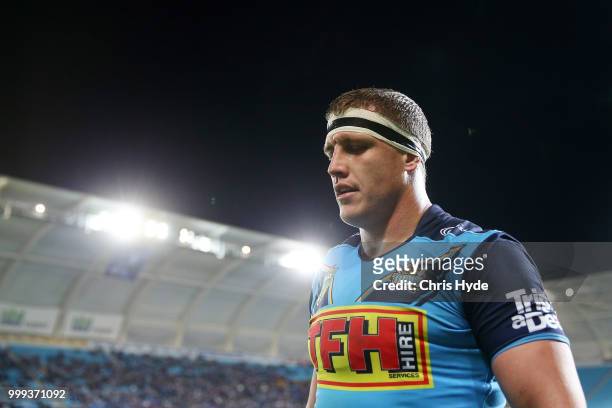 Jarrod Wallace of the Titans looks on during the round 18 NRL match between the Gold Coast Titans and the Sydney Roosters at Cbus Super Stadium on...