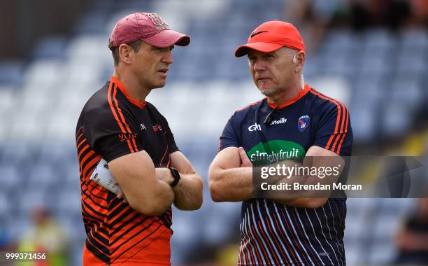 Laois , Ireland - 7 July 2018; Armagh manager Kieran McGeeney, left, with Armagh selector Jim McCorry during the GAA Football All-Ireland Senior...
