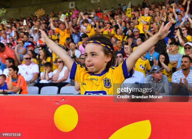 Laois , Ireland - 7 July 2018; A young Roscommon fan cheers on her side during the GAA Football All-Ireland Senior Championship Round 4 match between...