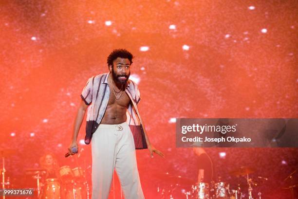 Childish Gambino performs on Day 2 of Lovebox festival at Gunnersbury Park on July 14, 2018 in London, England.