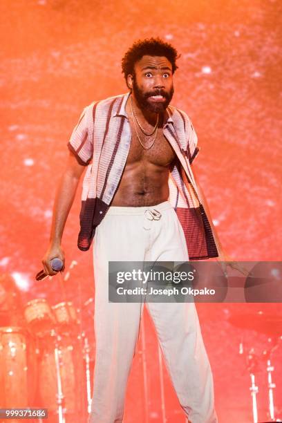 Childish Gambino performs on Day 2 of Lovebox festival at Gunnersbury Park on July 14, 2018 in London, England.