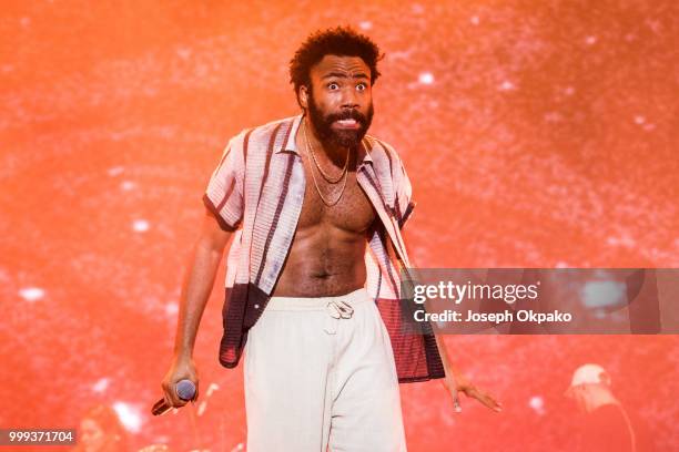 Childish Gambino performs on Day 2 of Lovebox festival at Gunnersbury Park on July 14, 2018 in London, England.