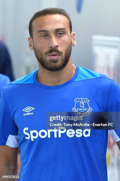 Cenk Tosun of Everton before the pre-season friendly match between ATV Irdning and Everton on July 14, 2018 in Liezen, Austria.