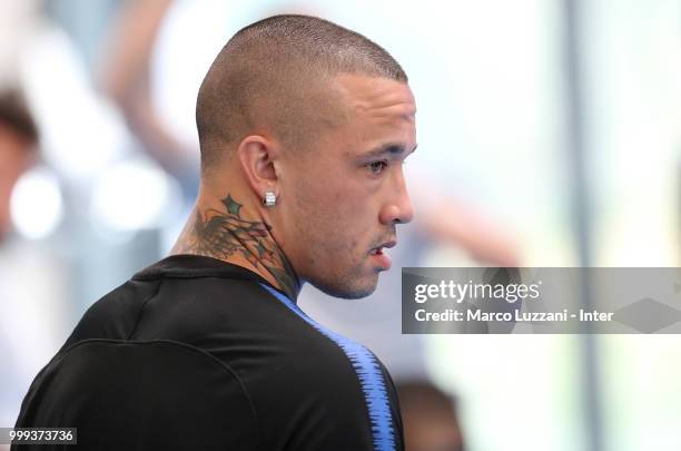 Radja Nainggolan of FC Internazionale looks on during the FC Internazionale training session at the club's training ground Suning Training Center in...