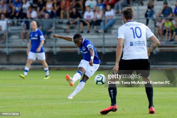 Ademola Lookman of Everton shoots to score during the pre-season friendly match between ATV Irdning and Everton on July 14, 2018 in Liezen, Austria.