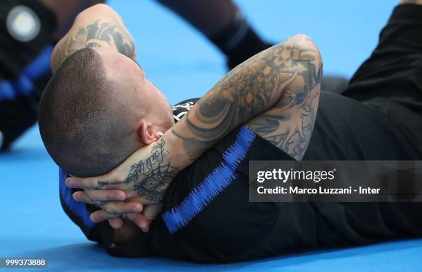 Radja Nainggolan of FC Internazionale trains in the gym during the FC Internazionale training session at the club's training ground Suning Training...