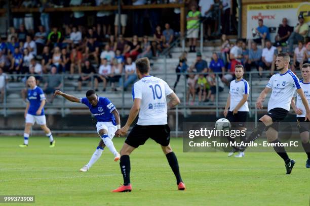 Ademola Lookman of Everton shoots to score during the pre-season friendly match between ATV Irdning and Everton on July 14, 2018 in Liezen, Austria.