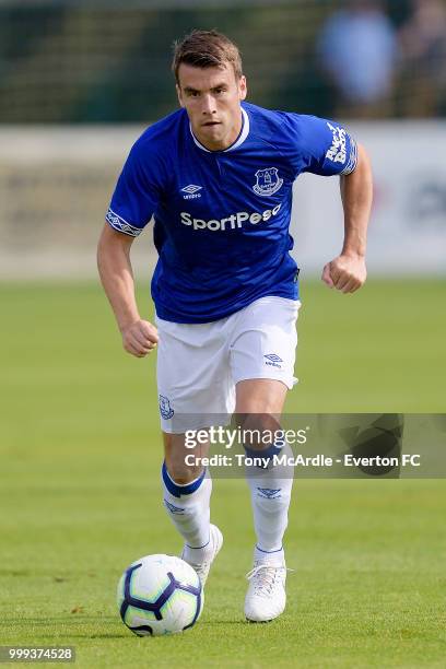 Seamus Coleman of Everton on the ball during the pre-season friendly match between ATV Irdning and Everton on July 14, 2018 in Liezen, Austria.