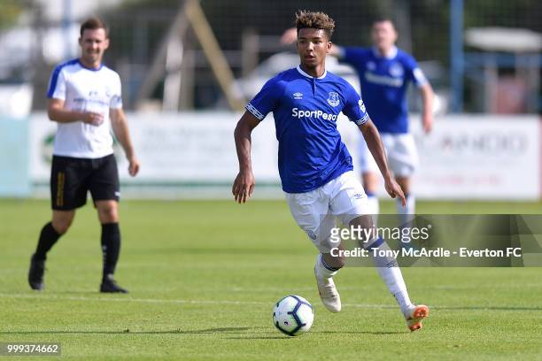 Mason Holgate of Everton on the ball during the pre-season friendly match between ATV Irdning and Everton on July 14, 2018 in Liezen, Austria.