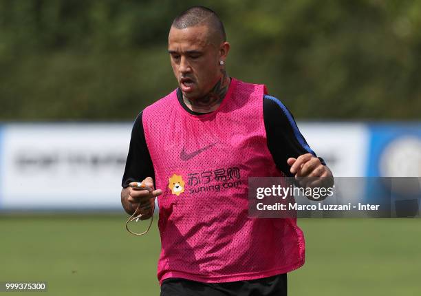 Radja Nainggolan of FC Internazionale runs during the FC Internazionale training session at the club's training ground Suning Training Center in...