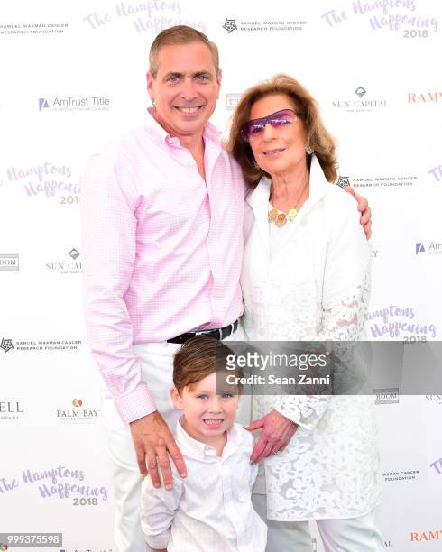 Kenneth Fishel, Marion N. Waxman and James Auclair attend The Samuel Waxman Cancer Research Foundation 14th Annual The Hamptons Happening on July 14,...