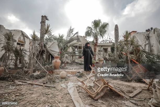 Art village and handicrafts building belonging to Gaza municipality are seen after after Israeli fighter jets pounded Al Katiba region in Gaza City,...