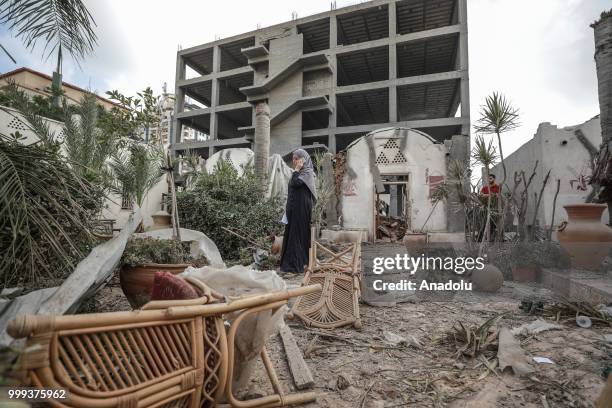 Art village and handicrafts building belonging to Gaza municipality are seen after after Israeli fighter jets pounded Al Katiba region in Gaza City,...