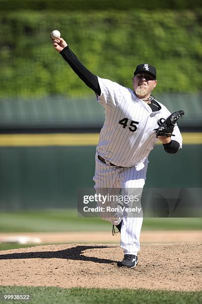 Bobby Jenks of the Chicago White Sox pitches gainst the Toronto Blue Jays on May 9, 2010 at U.S. Cellular Field in Chicago, Illinois. The Blue Jays...