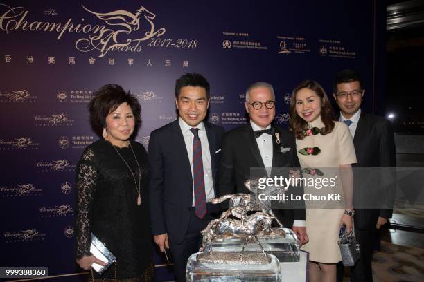 Owner of Beauty Generation, Patrick Kwok Ho Chuen, Eleanor Kwok Law Kwai Chun, Simon Kwok Siu Ming and Melody Kwok Sze Wai at 2017/18 HKJC Champion...