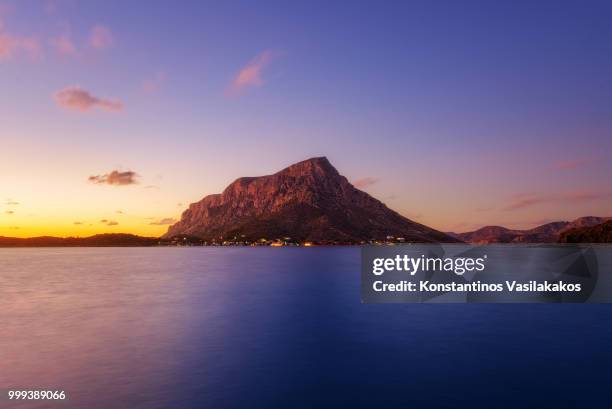 sunset on telendos - telendos stock-fotos und bilder