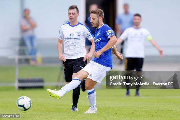 Nikola Vlasic of Everton shoots to score during the pre-season friendly match between ATV Irdning and Everton on July 14, 2018 in Liezen, Austria.