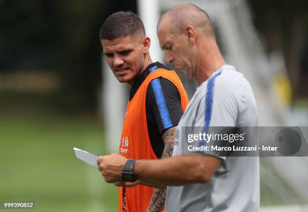 Mauro Emanuel Icardi of FC Internazionale looks on during the FC Internazionale training session at the club's training ground Suning Training Center...