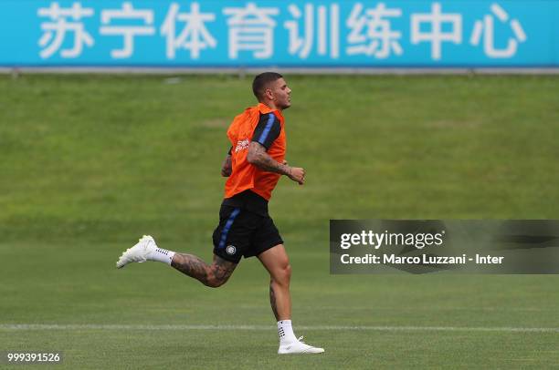 Mauro Emanuel Icardi of FC Internazionale runs during the FC Internazionale training session at the club's training ground Suning Training Center in...