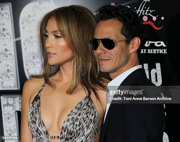 Singer and actress Jennifer Lopez and husband and singer Marc Anthony attend the World Music Awards 2010 at the Sporting Club on May 18, 2010 in...
