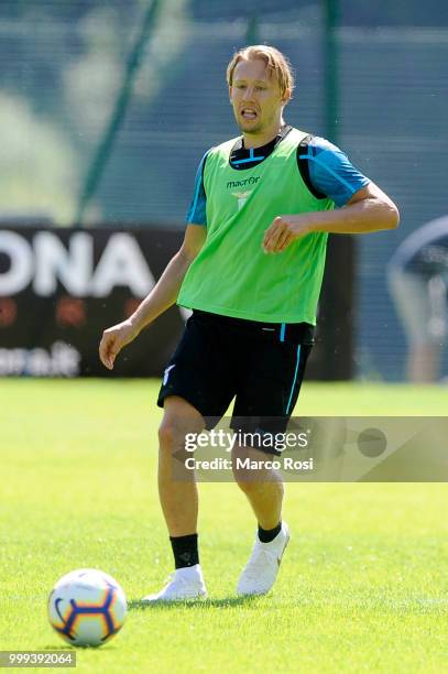 Lucas Leiva of SS Lazio in action during the SS Lazio pre-season training camp on July 15, 2018 in Auronzo di Cadore nearBelluno, Italy.