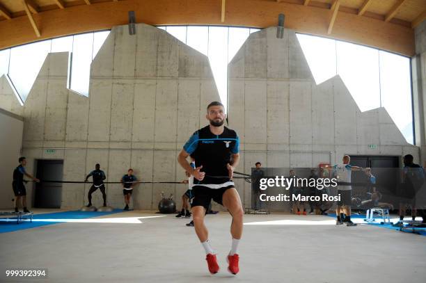 Valon Berisha of SS Lazio in action during the SS Lazio pre-season training camp on July 15, 2018 in Auronzo di Cadore nearBelluno, Italy.