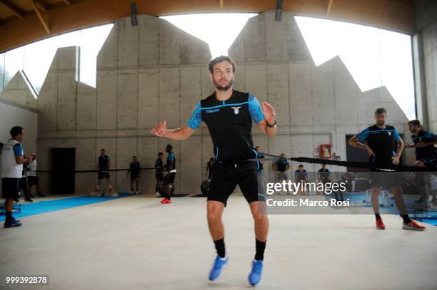 Marco Parolo of SS Lazio in action during the SS Lazio pre-season training camp on July 15, 2018 in Auronzo di Cadore nearBelluno, Italy.