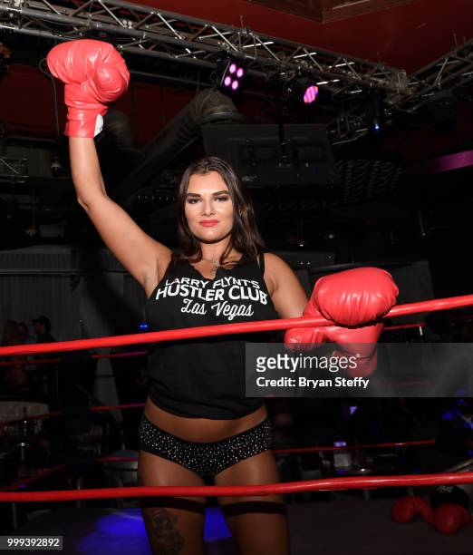 Contestant in "Foxy Boxing" enters the ring during Larry Flynt's Hustler Club Instagram party hosted by Jessica Weaver at Larry Flynt's Hustler Club...