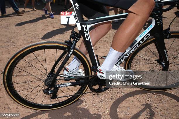 Start / Luke Rowe of Great Britain and Team Sky / Wheel / Sidi Shoe / Detail view / during the 105th Tour de France 2018, Stage 9 a 156,5 stage from...