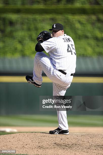 Bobby Jenks of the Chicago White Sox pitches gainst the Toronto Blue Jays on May 9, 2010 at U.S. Cellular Field in Chicago, Illinois. The Blue Jays...