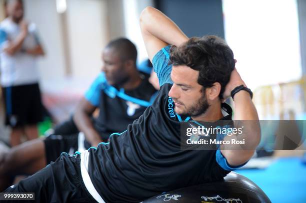 Marco Parolo of SS Lazio in action during the SS Lazio pre-season training camp on July 15, 2018 in Auronzo di Cadore nearBelluno, Italy.