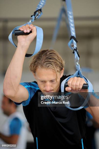 Lucas Leiva of SS Lazio in action during the SS Lazio pre-season training camp on July 15, 2018 in Auronzo di Cadore nearBelluno, Italy.