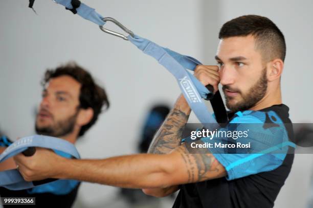 Danilo Cataldi of SS Lazio in action during the SS Lazio pre-season training camp on July 15, 2018 in Auronzo di Cadore nearBelluno, Italy.