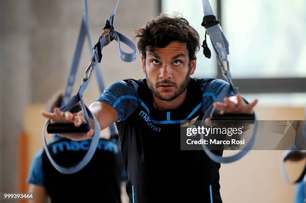 Marco Parolo of SS Lazio in action during the SS Lazio pre-season training camp on July 15, 2018 in Auronzo di Cadore nearBelluno, Italy.