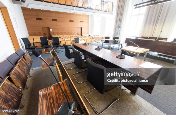 Court room is pictured in the regional court in Freiburg, Germany, 23 August 2017. The trial of the murder of a female student in Freiburg will start...