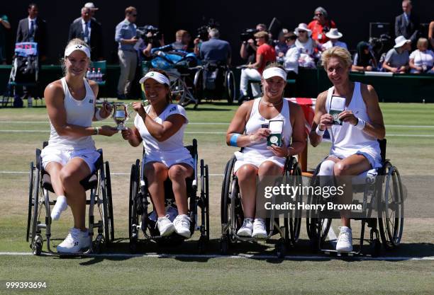 July 15: Diede De Groot of The Netherlands and Yui Kamiji of Japan after winning the womens doubles wheelchair final against Sabine Ellerbrock of...