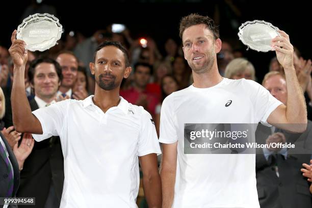 Mens Doubles Final - Raven Klaasen & Michael Venus v Mike Bryan & Jack Sock - Raven Klaasen and Michael Venus hold up second place trophies at All...