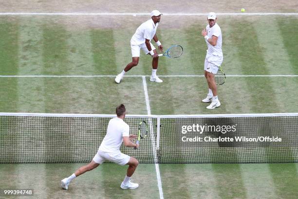 Mens Doubles Final - Raven Klaasen & Michael Venus v Mike Bryan & Jack Sock - Raven Klaasen accidentally returns the ball against partner Michael...