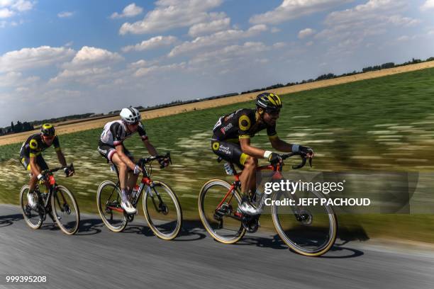 France's Jerome Cousin leads a ten-men breakaway during the ninth stage of the 105th edition of the Tour de France cycling race between Arras and...