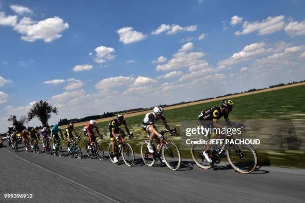 France's Jerome Cousin leads a ten-men breakaway during the ninth stage of the 105th edition of the Tour de France cycling race between Arras and...