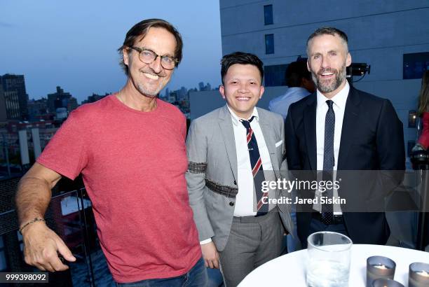 Luca Babini, Man Hoang and Aldo del Bo Kaspersky Lab are seen at "Art Goes Green" event at The New Museum in New York, organized by Kaspersky Lab in...